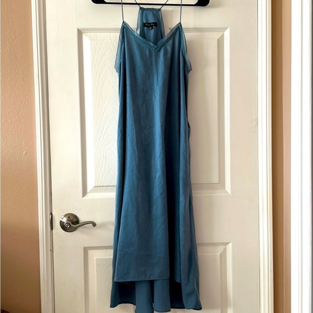 Honey Punch Racerback, Spaghetti String, Midi Slip Dress w/ High-Low Hem